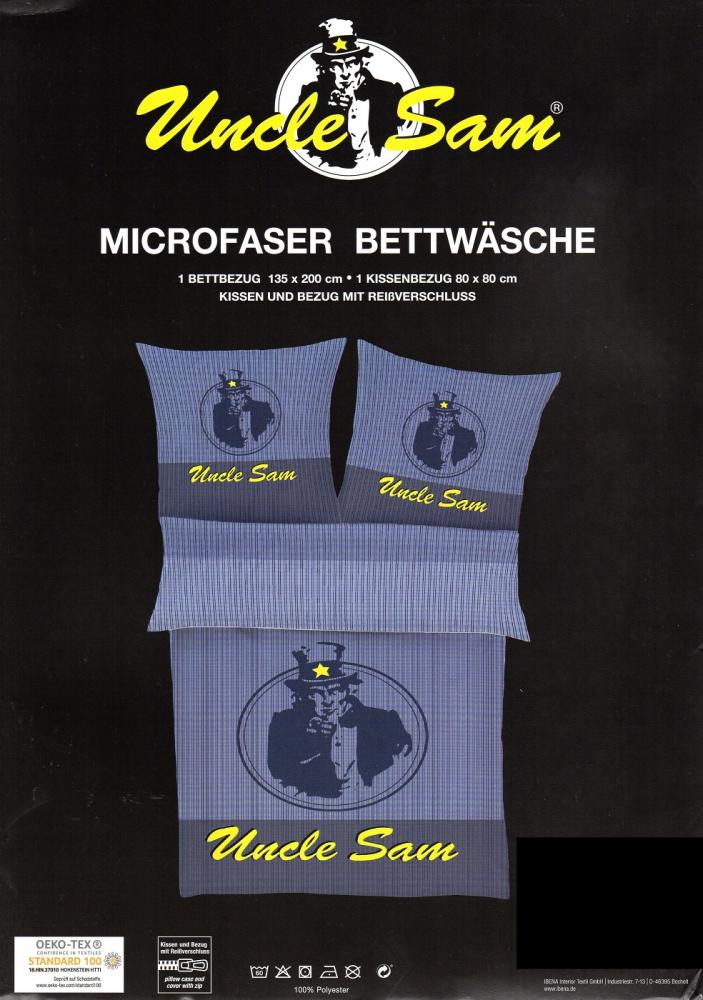 Bettwäsche Uncle Sam - grau/blau - 135 x 200 cm + 80 x 80 cm - Mikrofaser